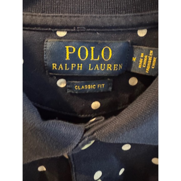Polo Ralph Lauren Men Classic Fit Polka Dot Navy Blue Polo Shirt Size M - Picture 3 of 5